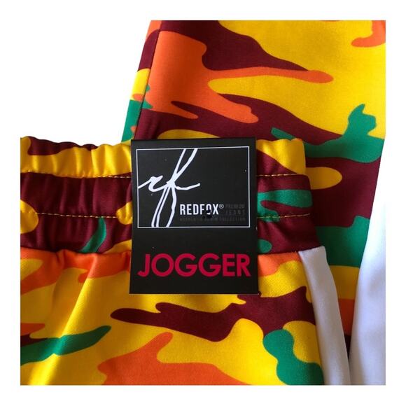 Redfox NWT Unisex Yellow Orange Green Burgundy Camo Print Joggers Size Medium - Picture 10 of 16